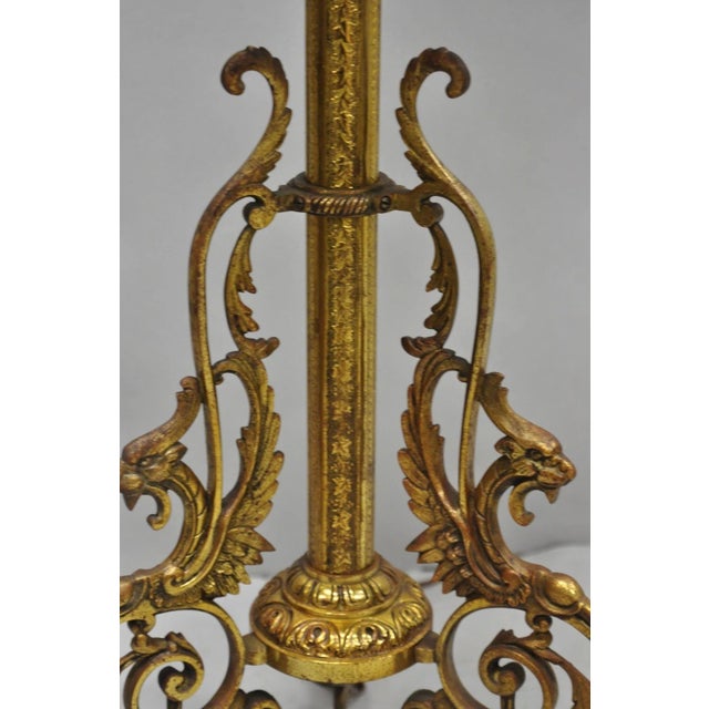 Victorian Bronze Griffin Figural Converted Oil Lamp Marble Side Table Floor Lamp For Sale - Image 12 of 17