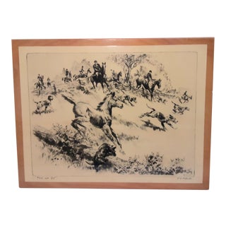 Vintage R. H. Palenske Signed Etching English Fox Hunt Scene "Here We Go" For Sale