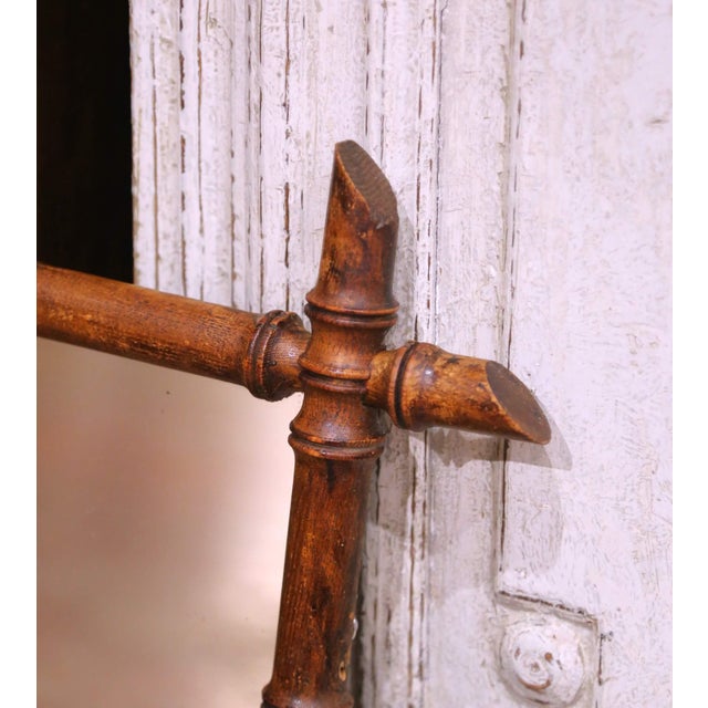French Early 20th Century French Faux Bamboo Walnut Wall Mirror For Sale - Image 3 of 6
