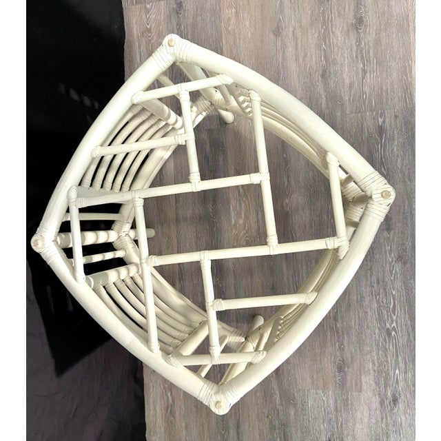 Cream Vintage Coastal Chinese Chippendale Chinoiserie Bamboo and Wicker Side Tables Ficks Reed Style - A Pair For Sale - Image 8 of 11