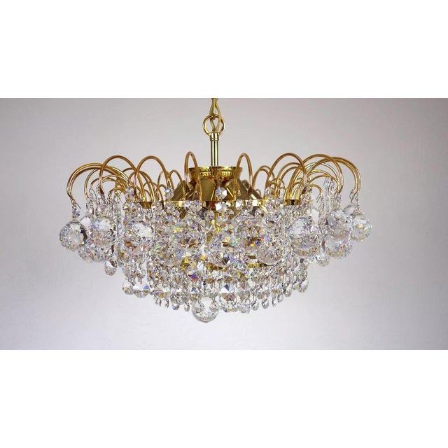Brass & Lead Crystal Chandelier from Palwa For Sale - Image 15 of 15