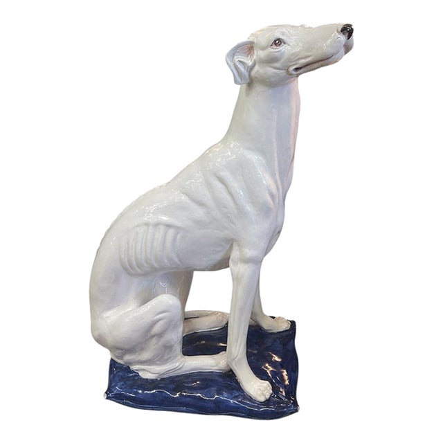 Mid-Century Italian Style White Glazed Ceramic Greyhound Statue For Sale