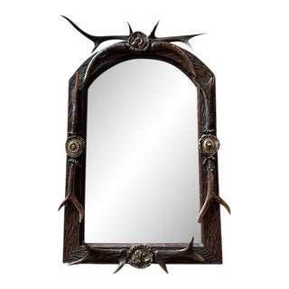 Antique Antler Mirror With Carved Rosettes Dog Fox For Sale
