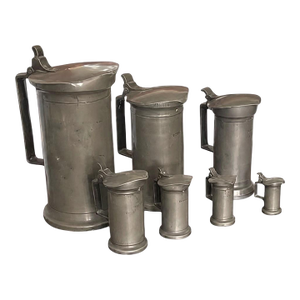 Set of 7 of 19th Century Antique French Pewter Measuring Flagons