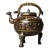 Vintage Bronze Lidded Tripod Ewer With Gold Silver Inlay & Gemstone Inset, Bird Spout Wine Vessel For Sale