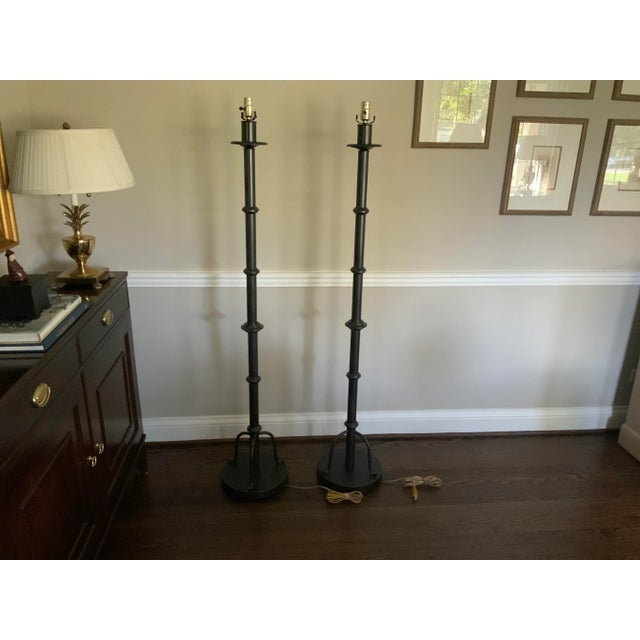 Light it up with these Fabulous Hollywood Regency solid painted metal faux bamboo floor lamps. (See other listing- a third...