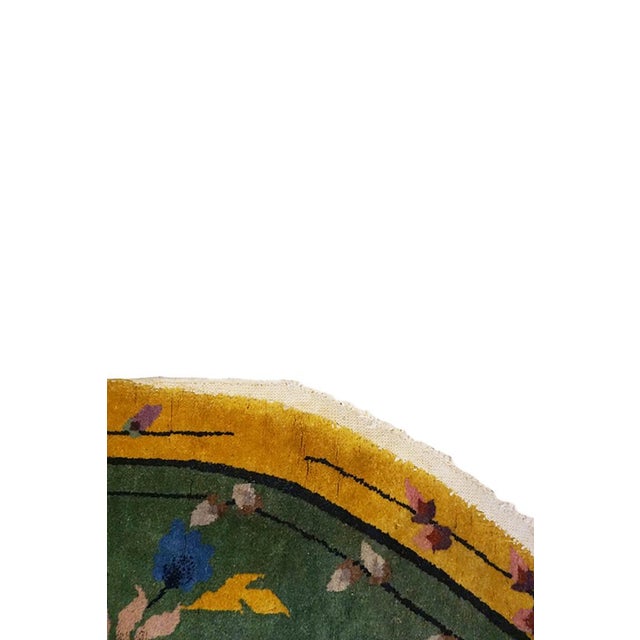 1930s Green Floral Oval Antique Chinese Art Deco Rug 6' X 8' 10" Handknotted Wool Carpet For Sale In New York - Image 6 of 6