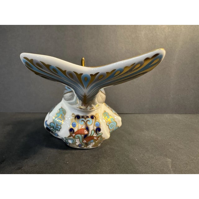 1990s Vintage MCM Royal Crown Derby Striped Dolphin on Wave Figurine For Sale - Image 5 of 6