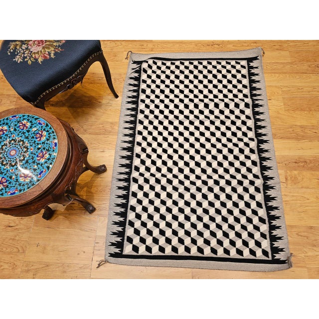 Vintage Native American Navajo Rug, Handwoven Wool, Allover Tumbling Block Pattern, 3x5 For Sale - Image 4 of 13