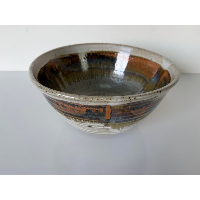 1980’s Vintage Organic – Hand Thrown Drip Glaze Stoneware Studio Pottery Bowl – Unsigned For Sale - Image 10 of 12