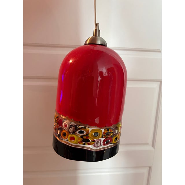 Wonderful mirano style pendant Lamp mixed with pottery having a wonderfully rich red glaze very nice piece lamp