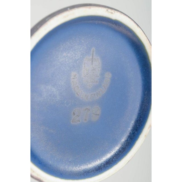 Tall Vintage Vase in Intense Blue Glaze with Stylised Motif, 1960s For Sale - Image 4 of 5