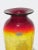 Blenko Mid century hand blown vase, Amberina glass with crackle design.