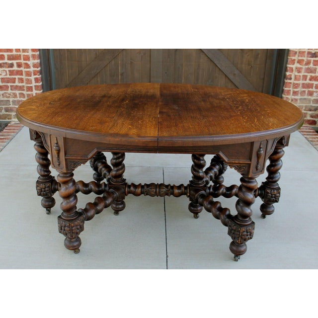 Antique English Oak Barley Twist Table Oval Jacobean Dining Table