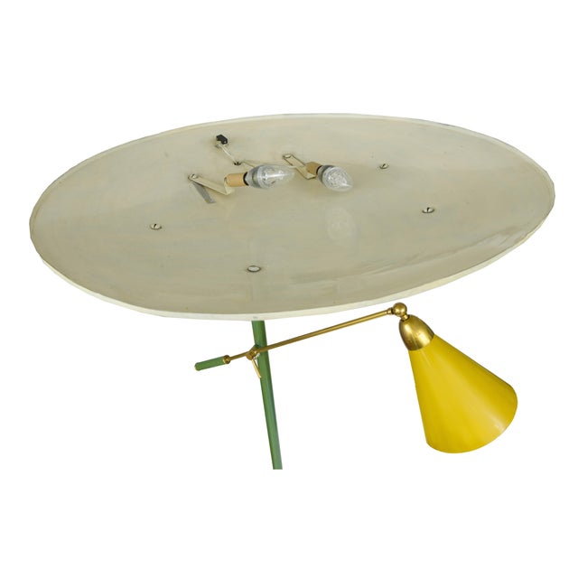 Stone 1960s Round Beige Marble Base Green Enameled Stem Adjustable Arm Floor Lamp For Sale - Image 7 of 7