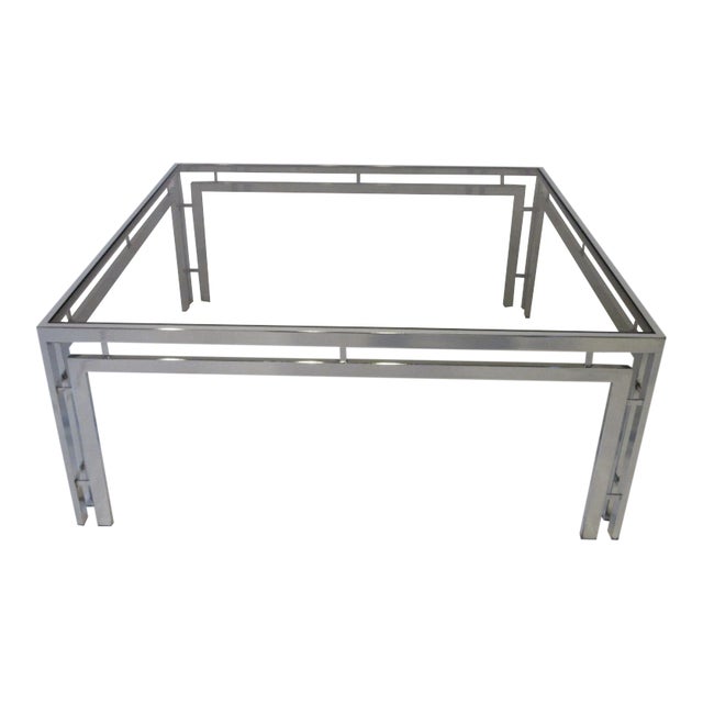 1970's Milo Baughman Styled Chrome and Glass Coffee Table For Sale