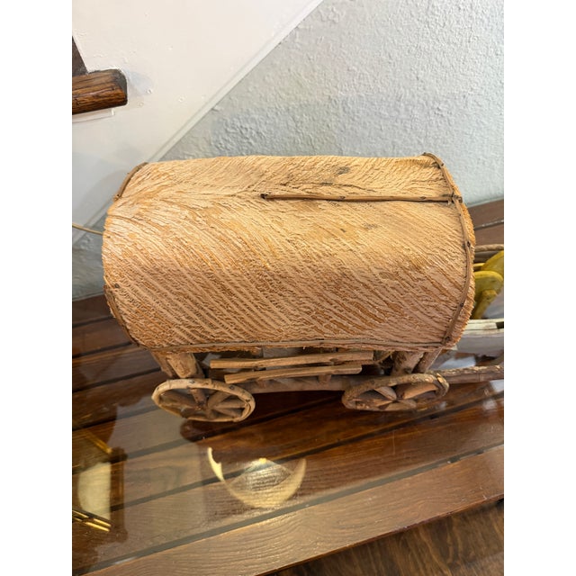 Tan Vintage 1940s Adirondack Western Twig and Bark Handmade Covered Wagon Folk Art With Four Handcarved Wooden Horses and Two Drivers Figures For Sale - Image 8 of 12