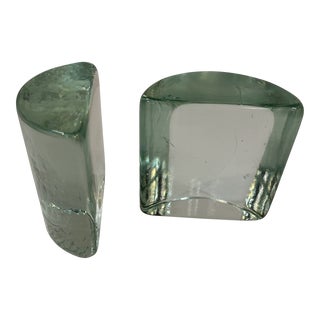 1960's Mid-Century Modern Glass Bookends Attributed to Blenko - 2 Pieces For Sale