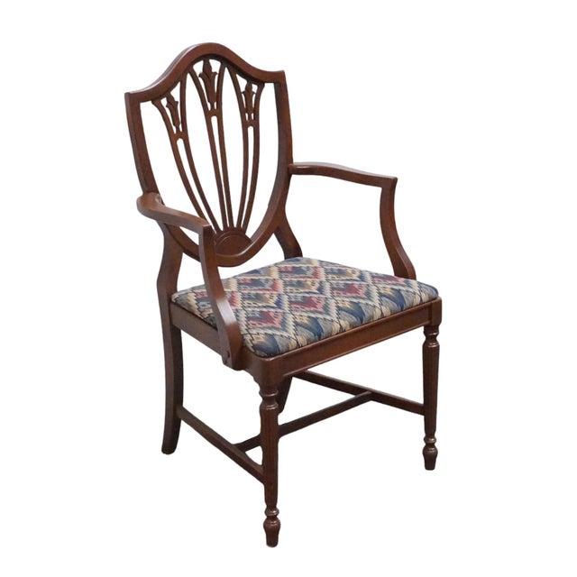 HIGH END VINTAGE Solid Mahogany Traditional Duncan Phyfe / Hepplewhite Style Shield Back Dining Arm Chair 37.5" High 20.5"...