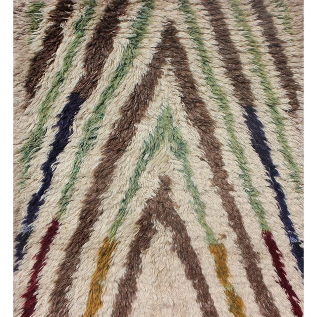 Mid 20th Century Vintage Turkish Tulu Runner With Tribal Design in Cream, Green, Red and Brown For Sale In Atlanta - Image 6 of 13