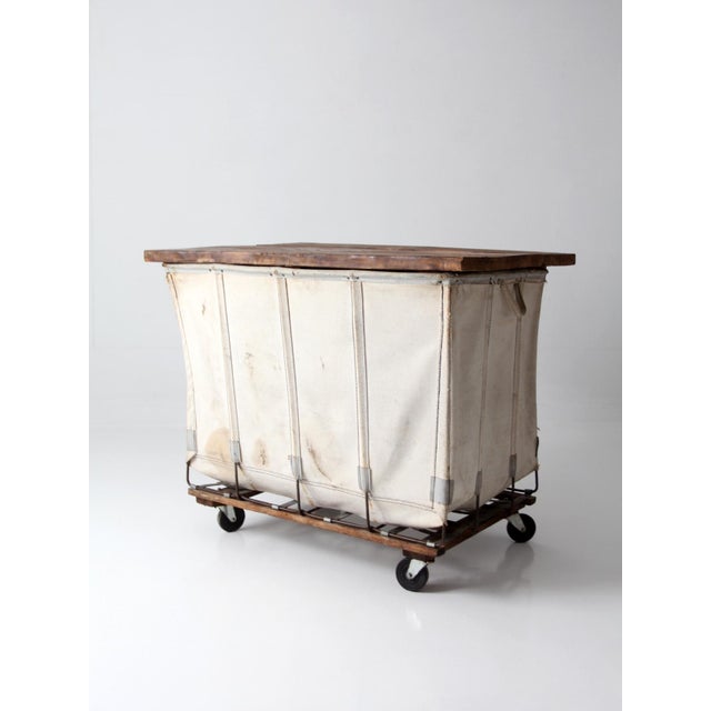 Farmhouse Vintage Dandux Industrial Laundry Cart With Wood Top For Sale - Image 3 of 18