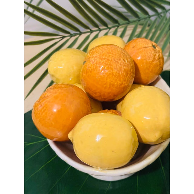 Hollywood Regency 1960s Italian Tromp De L’Oeil Ceramic Fruit Bowl With Orange and Lemons Sign. For Sale - Image 4 of 11