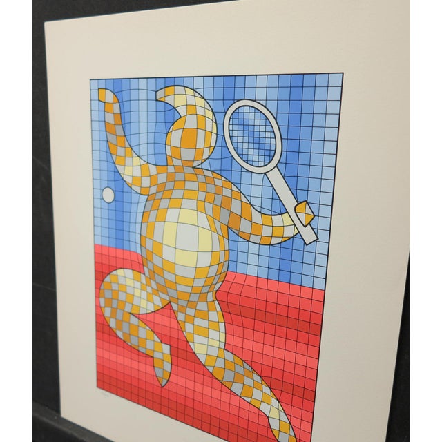 Vintage Victor Vasarely the Tennis Player LTD Serigraph, Hand Signed Art Limited Edition For Sale - Image 4 of 8