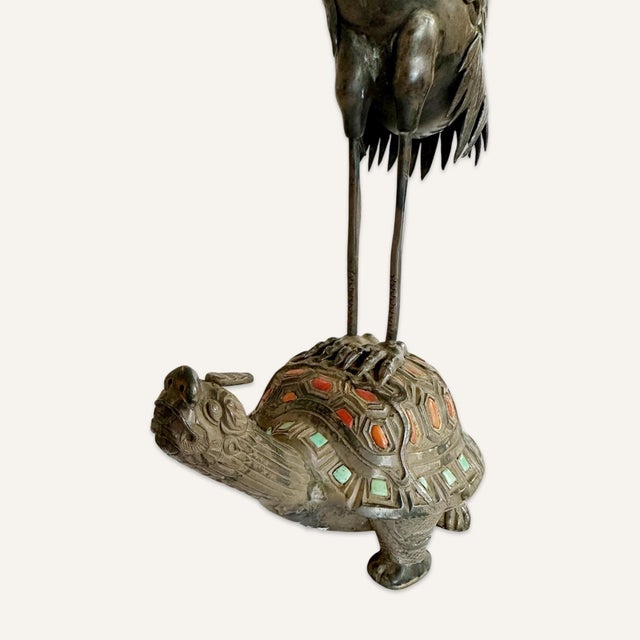 Pair of 19th Century Chinese 2-Arm Candelabra Representing Herons Standing on the Backs of Turtles For Sale - Image 6 of 11