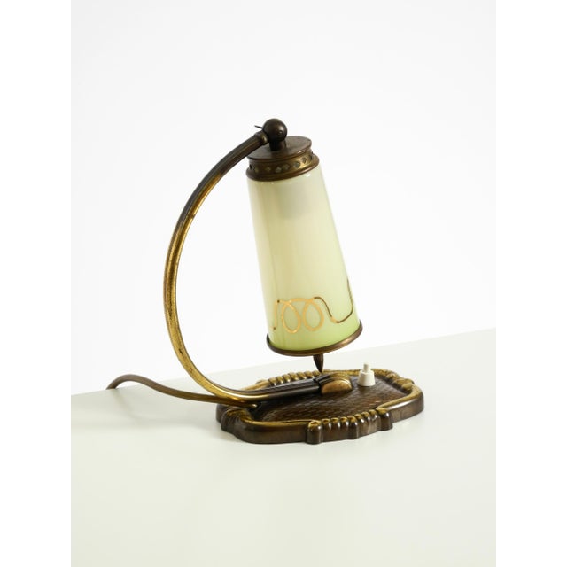 Brown Brass Table Lamp with Glass Shade, 1940s For Sale - Image 8 of 18