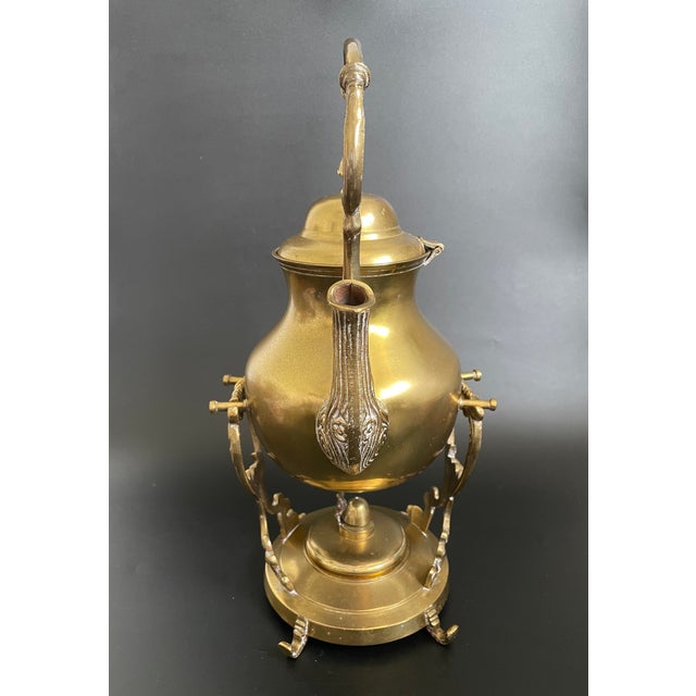 Victorian Antique Ornate Brass Tilting Teapot With Stand and Warmer For Sale - Image 3 of 15