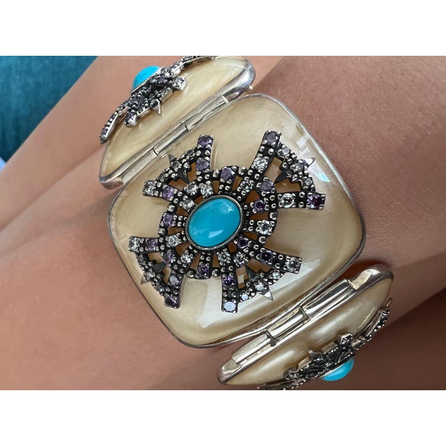 Miriam Salat Morrish Link Resin & Sterling Silver Bracelet Set With White Topaz For Sale - Image 17 of 18
