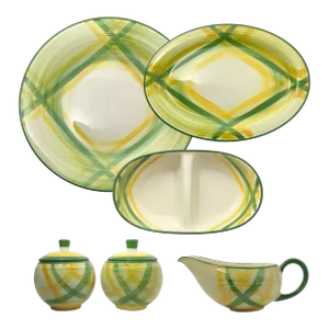 1950s Metlox “Gingham” 6-Piece Ceramic Dinnerware Serving Hostess Set