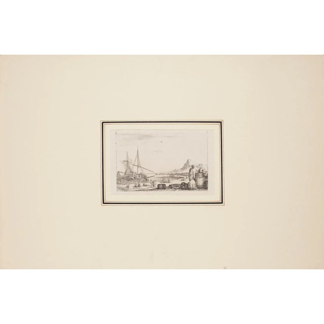 Harbour is an original etching on paper realized by Italian artist Stefano Della Bella (1610 –1664). Plate signed on the...