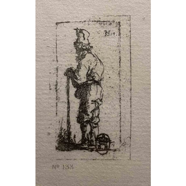 After Rembrandt, Beggar Leaning on a Stick & Facing Left, Etching, 19th Century For Sale