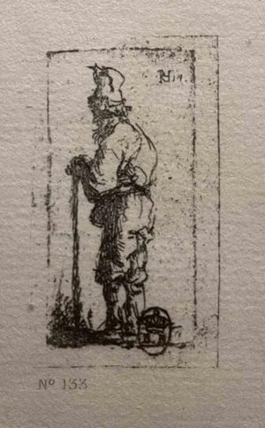 After Rembrandt, Beggar Leaning on a Stick & Facing Left, Etching, 19th Century