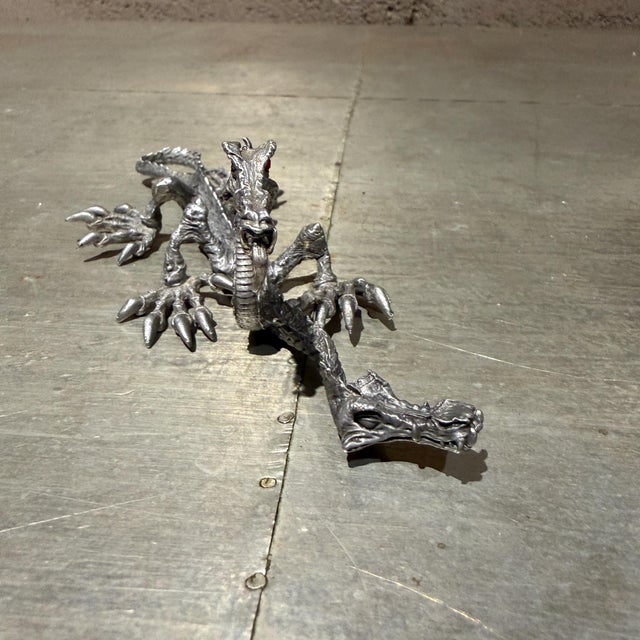 Metal Vintage 1986 Ral Partha Pewter 2-Headed Guardian Dragon Miniature For Sale - Image 7 of 16