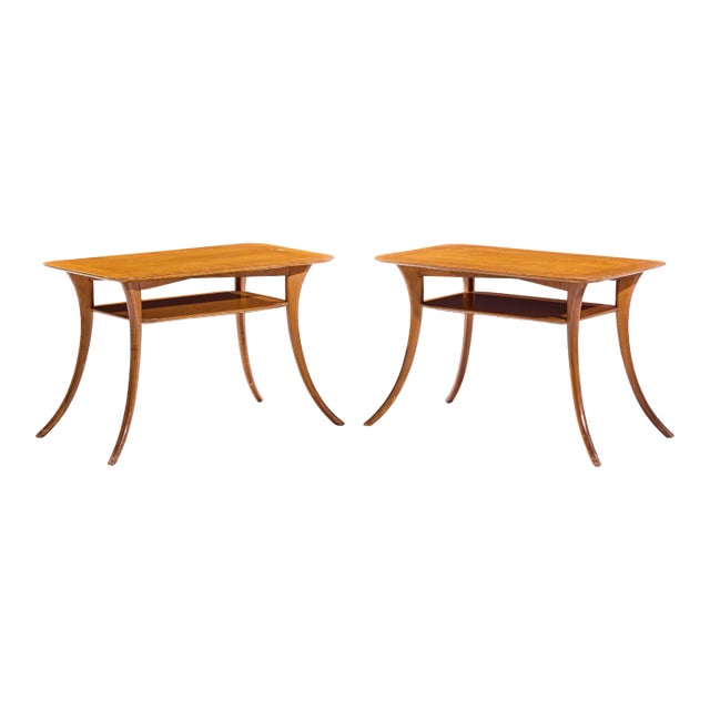 t.h. Robsjohn Gibbings for Widdicomb Mid Century Bleached Mahogany Sabre Side End Tables - Pair For Sale
