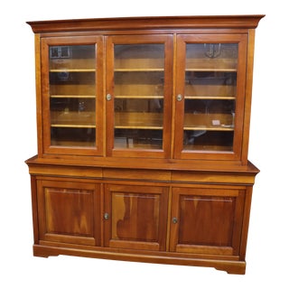 Grange Louis Philippe Style Cherry Breakfront Bookcase For Sale