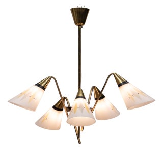 Vintage Swedish Brass Chandelier by Harald Notini for Bohlmarks, 1950s For Sale