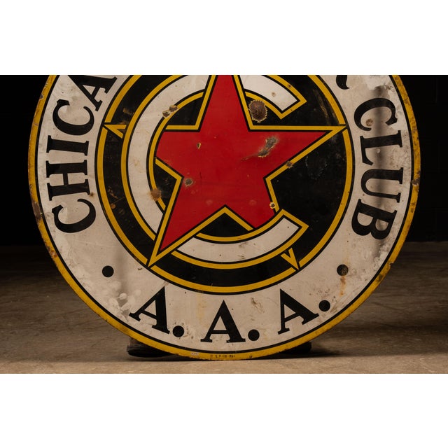 Mid 20th Century 1920s–1930s Chicago Motor Club Aaa Double-Sided Porcelain Sign For Sale - Image 5 of 9