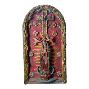 Vintage Plaster Folk Art Our Lady of Guadalupe Santos Shrine
