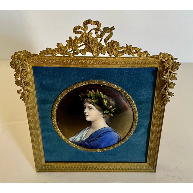Late 19th Century Limoges Enameled Painting in Amazing Gilt Bronze Frame, Circa 1900 For Sale - Image 5 of 7
