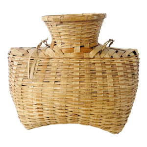 Vintage 1960s Philippines Alat Fish Creel Bamboo Basket & Funnel