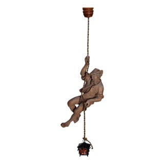 Tyrolean Mountaineer Pendant Lamp in Hand-Carved Softwood, 1980s For Sale