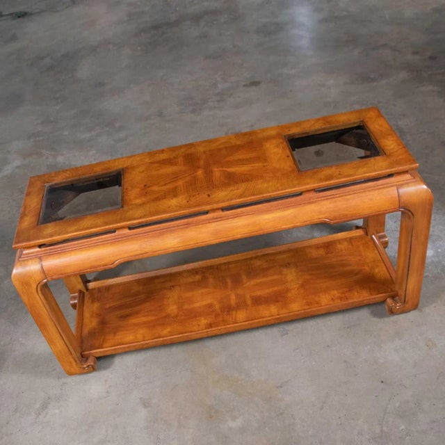 Hollywood Regency Vintage Asian Style Sofa Console Table Ming Chow Leg Style Attributed to Schnadig Intl. Furniture For Sale - Image 3 of 13