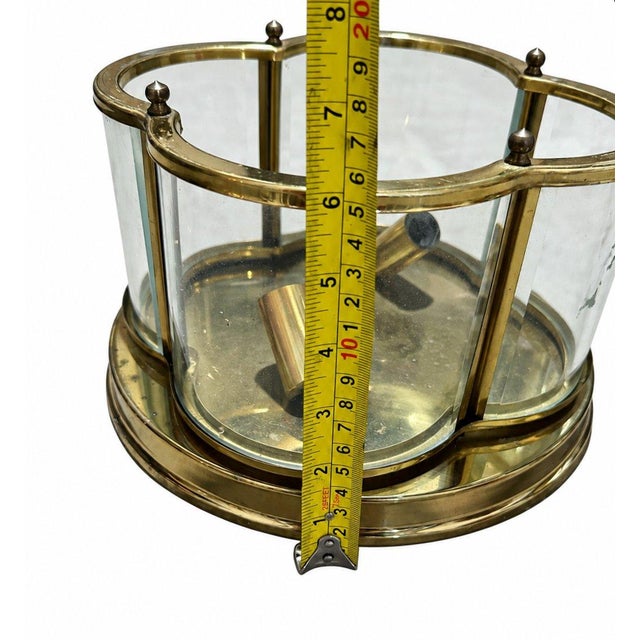 Vintage 2 Light Iridescent Glass & Brass Flush Mount Ceiling Light Fixture For Sale - Image 4 of 5