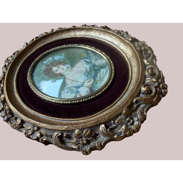 Mid 20th Century Vintage Cameo Creation Ornate Gilt Framed Miniature Portraits – Pair For Sale - Image 5 of 6