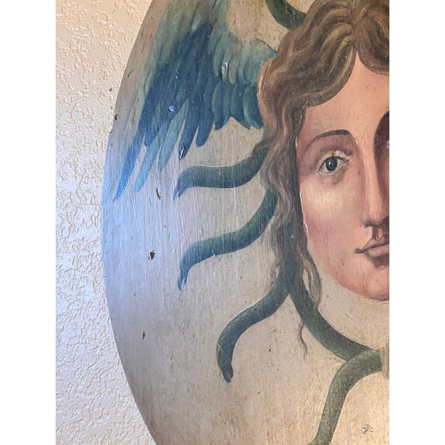 Allegorical Hand-Painted Oil on Wood Baroque Wall Hanging Plaque of Winged Medusa For Sale - Image 11 of 15