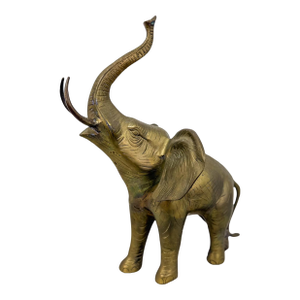 Large Vintage Brass Elephant Sculpture MCM Decor Animal Figurine With Patina