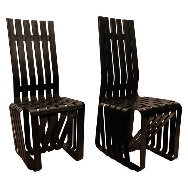 Postmodern Pair American Modernist "High Sticking" Black Chairs Frank Gehry for Knoll 1992 For Sale - Image 3 of 14